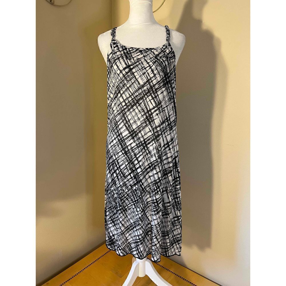 Black White Cross Hatch Print Sun Dress XL